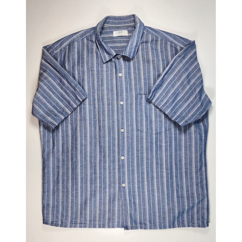 Uniqlo Men Linen Blend Button Shirt Size L Coastal Minimalist Resort